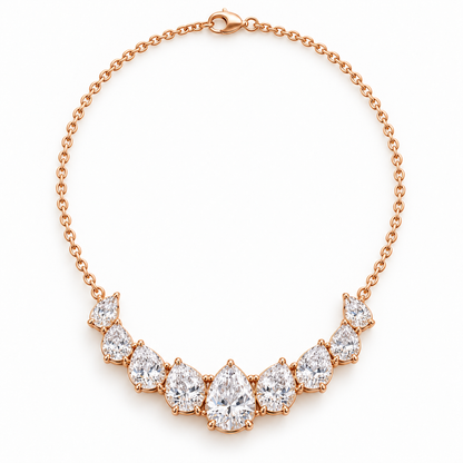 MISSISSI Nine-Pear Crescent Lab-Grown Diamond Necklace in 14k rose gold, full necklace layout.
