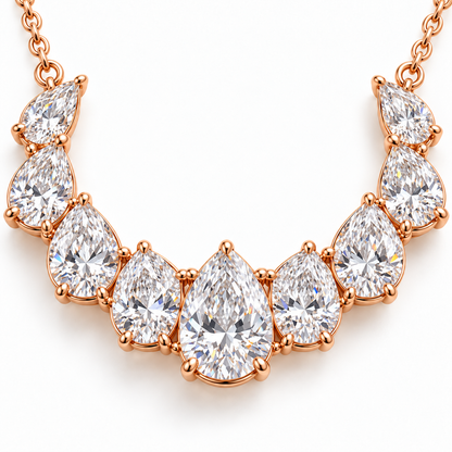 MISSISSI Nine-Pear Crescent Lab-Grown Diamond Necklace in 14k rose gold, diamond detail.