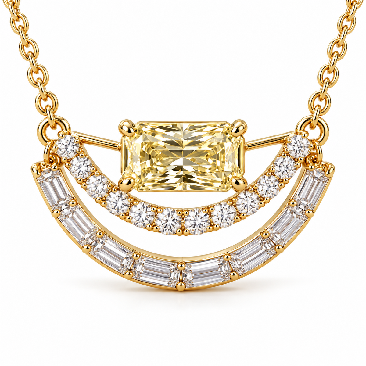 Radiant Split Arc Yellow Lab-Grown Diamond Necklace in yellow-gold tone, front product view