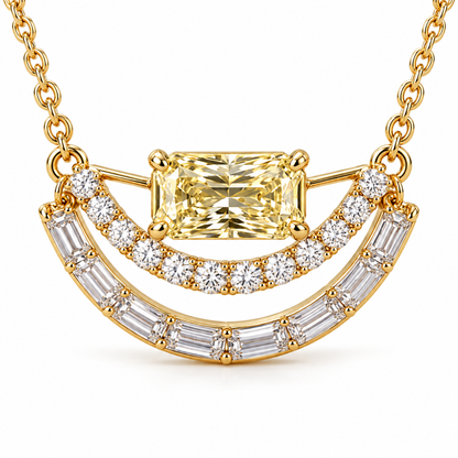 Radiant Split Arc Yellow Lab-Grown Diamond Necklace in yellow-gold tone, front product view