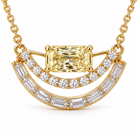 Radiant Split Arc Yellow Lab-Grown Diamond Necklace in yellow-gold tone, front product view