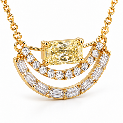 Radiant Split Arc Yellow Lab-Grown Diamond Necklace in yellow-gold tone, three-quarter product view