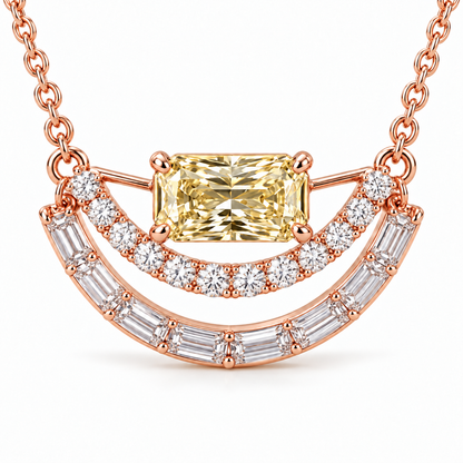 Radiant Split Arc Yellow Lab-Grown Diamond Necklace in pale rose-gold tone, front product view