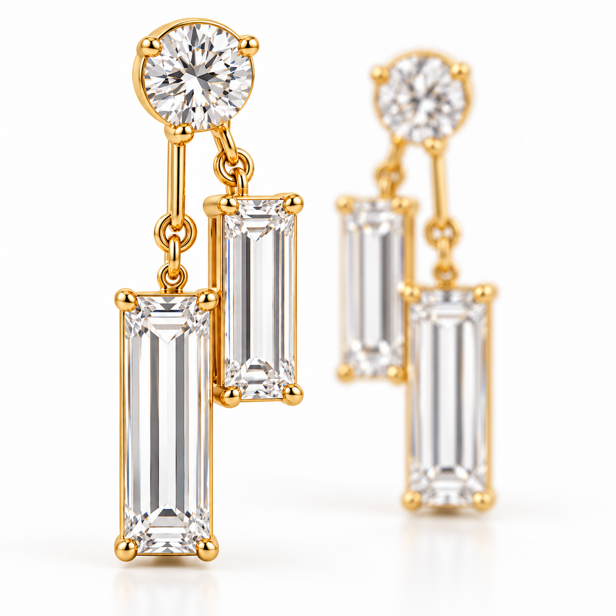 MISSISSI Diamond Parallel Lab-Grown Diamond Drop Earrings in yellow gold, close-up showing the front setting