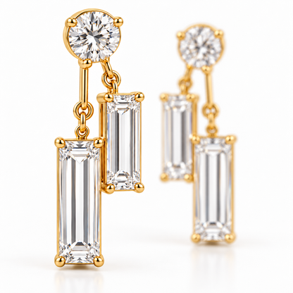 MISSISSI Diamond Parallel Lab-Grown Diamond Drop Earrings in yellow gold, close-up showing the front setting