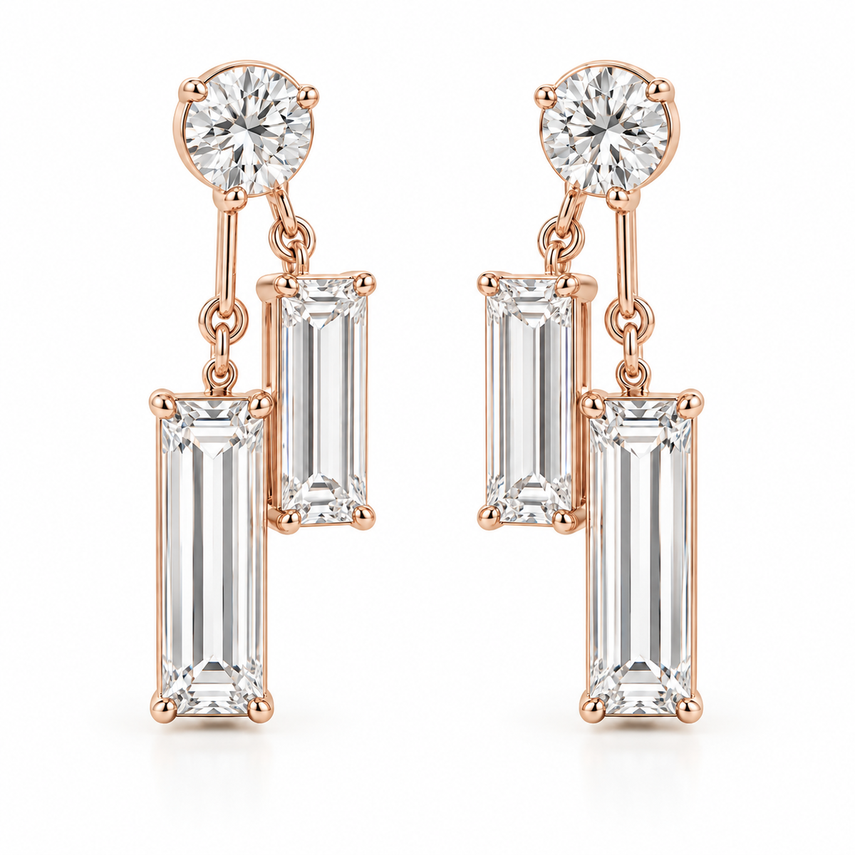 MISSISSI Diamond Parallel Lab-Grown Diamond Drop Earrings in rose gold, front pair