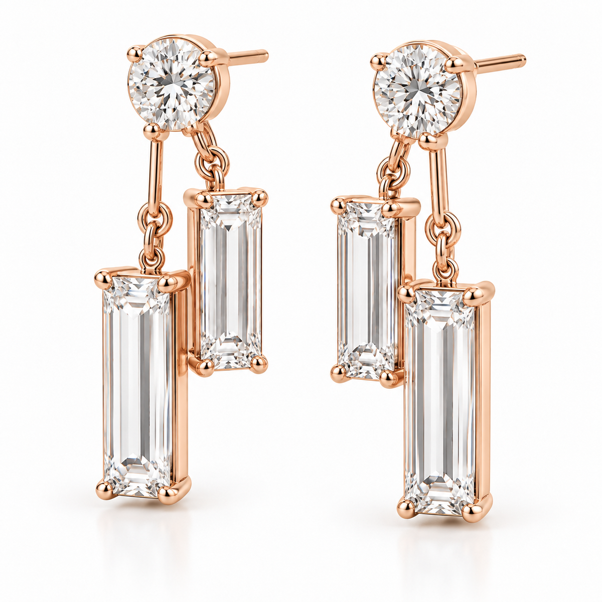 MISSISSI Diamond Parallel Lab-Grown Diamond Drop Earrings in rose gold, three-quarter pair