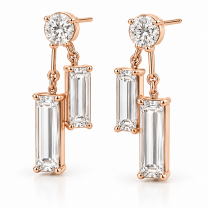 MISSISSI Diamond Parallel Lab-Grown Diamond Drop Earrings in rose gold, three-quarter pair