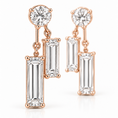 MISSISSI Diamond Parallel Lab-Grown Diamond Drop Earrings in rose gold, close-up showing the front setting