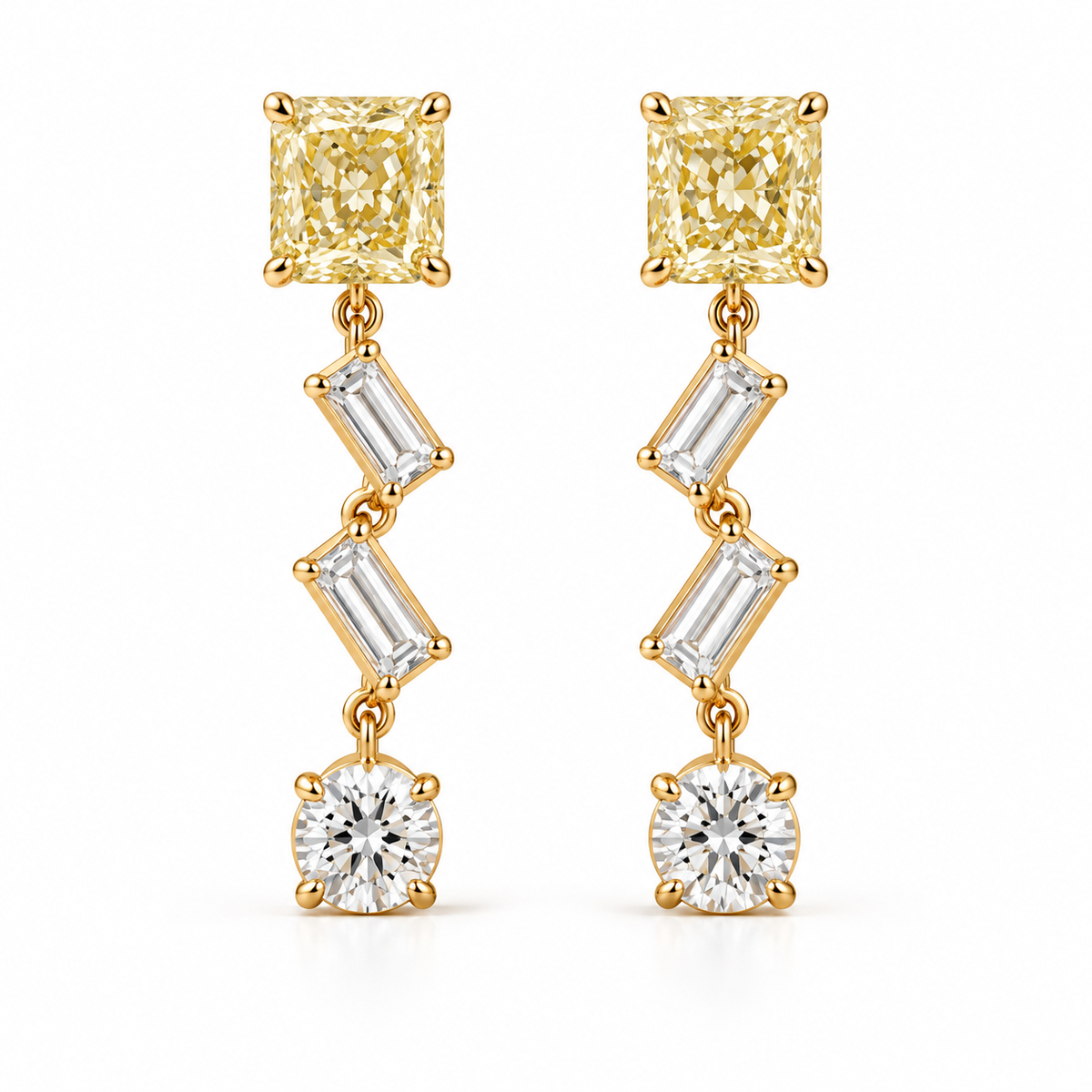 MISSISSI Yellow Diamond Chevron Lab-Grown Diamond Drop Earrings in yellow gold, front pair