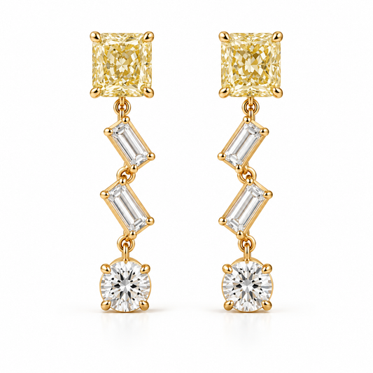 MISSISSI Yellow Diamond Chevron Lab-Grown Diamond Drop Earrings in yellow gold, front pair