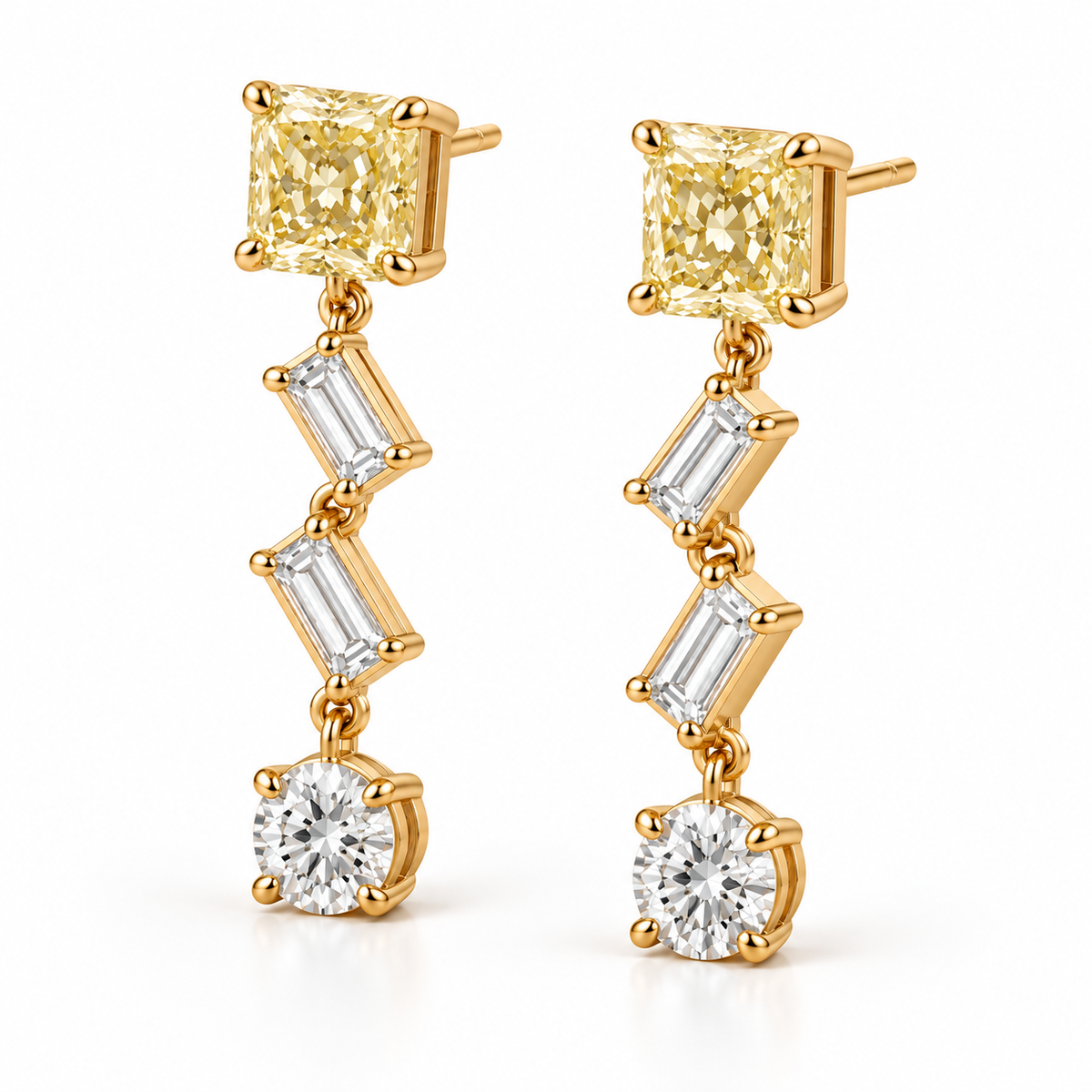 MISSISSI Yellow Diamond Chevron Lab-Grown Diamond Drop Earrings in yellow gold, three-quarter pair