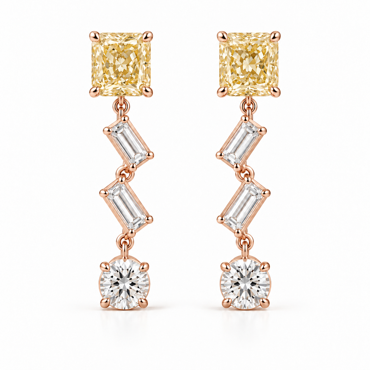 MISSISSI Yellow Diamond Chevron Lab-Grown Diamond Drop Earrings in rose gold, front pair