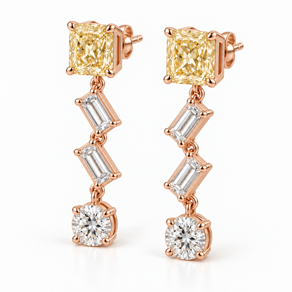 MISSISSI Yellow Diamond Chevron Lab-Grown Diamond Drop Earrings in rose gold, three-quarter pair