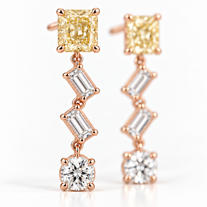 MISSISSI Yellow Diamond Chevron Lab-Grown Diamond Drop Earrings in rose gold, close-up showing the front setting